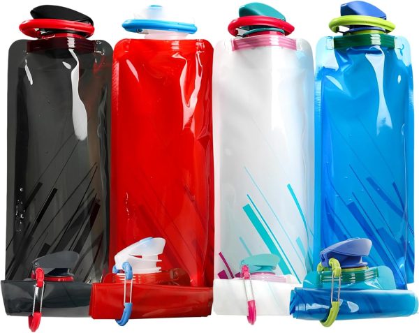 4 Pack 700 ml Collapsible Water Bottle,Portable Leakproof Bag for Drinking Foldable Flat Water Bottles for Camping Traveling Biking Hiking