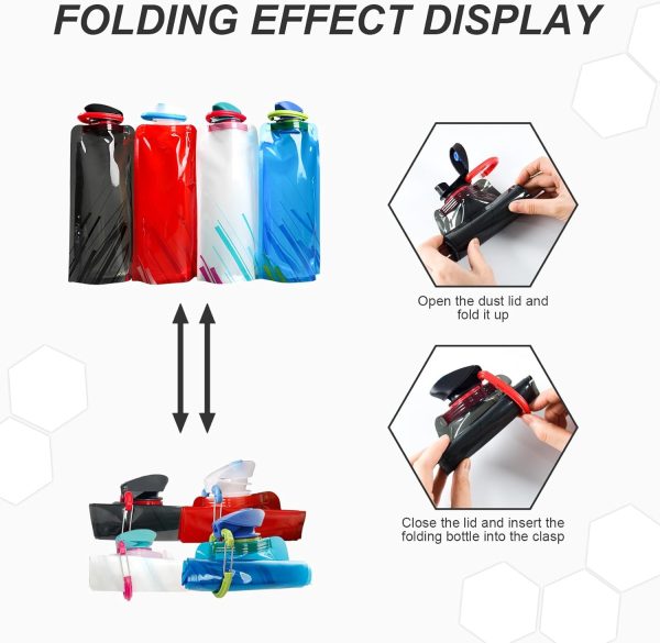 4 Pack 700 ml Collapsible Water Bottle,Portable Leakproof Bag for Drinking Foldable Flat Water Bottles for Camping Traveling Biking Hiking - Image 3