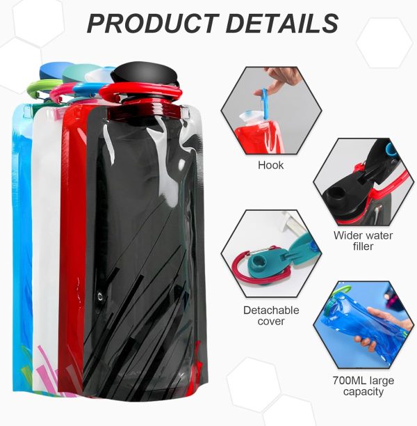 4 Pack 700 ml Collapsible Water Bottle,Portable Leakproof Bag for Drinking Foldable Flat Water Bottles for Camping Traveling Biking Hiking - Image 4